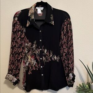 Coldwater Creek Black Floral Button-Down Shirt